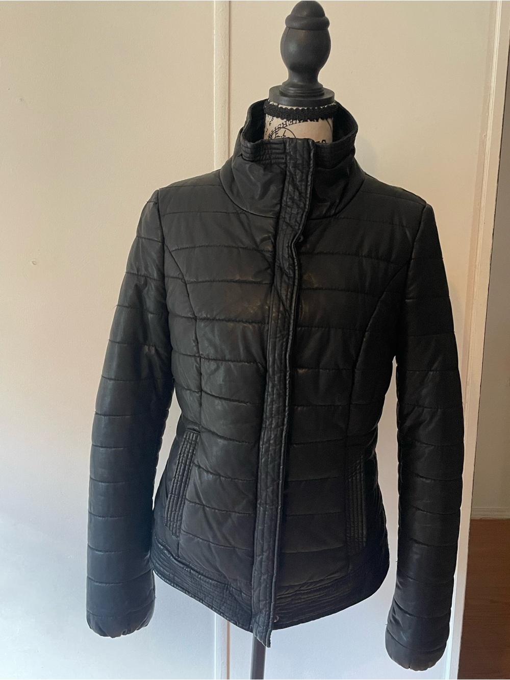 Soya Concept Black Quilted Faux Leather Jacket Small EUC
